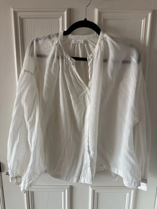 Doen Cream Button-Front Peasant Blouse - Picture 3 of 4